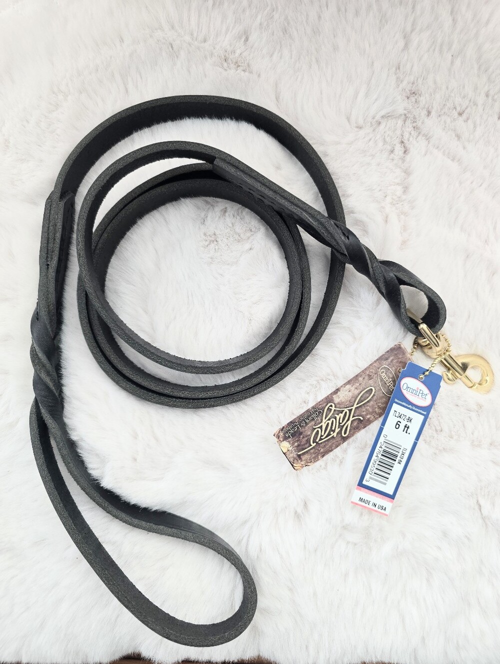 Latigo Leather Twist Leash - Black - 6 ft